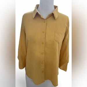Mine Mustard Yellow Button-Up Shirt with Ruffled Sleeve Women’s Size Large
